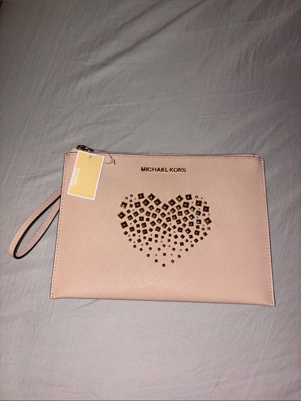 Michael Kors Pink Heart Studded Wristlet Clutch